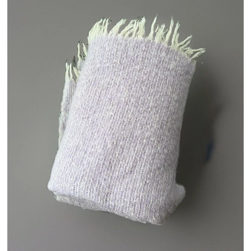 Purple Wool Woven Throw Blanket Fringe 48x54